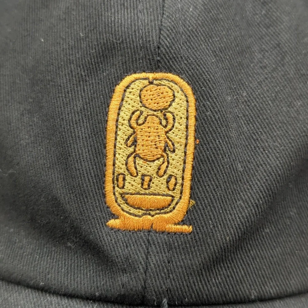 Vintage Egyptian Cartouche Hat King Tut Hieroglyphic Embroidered Black Cap OSFA